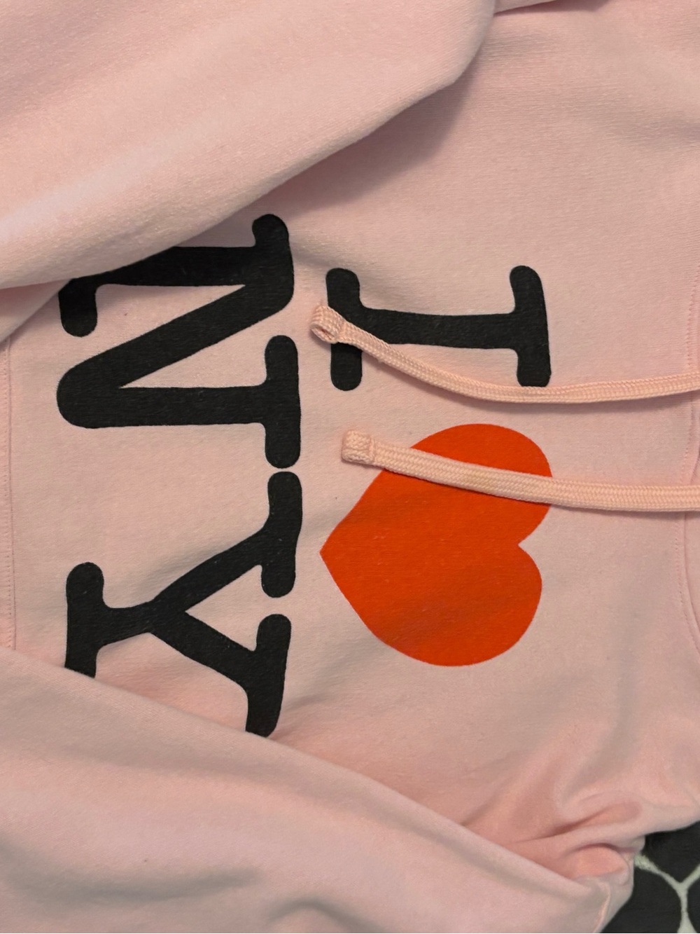 Pink Kids Hoodie with Black Lettering and Orange Heart